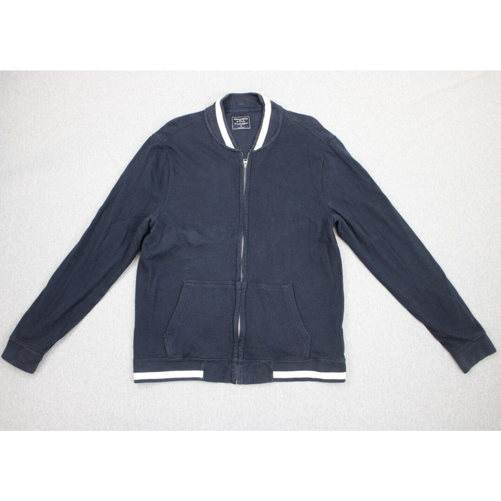Abercrombie & Fitch Sweatshirt Mens Size M Navy Blue 100% Cotton Full‎ Zip